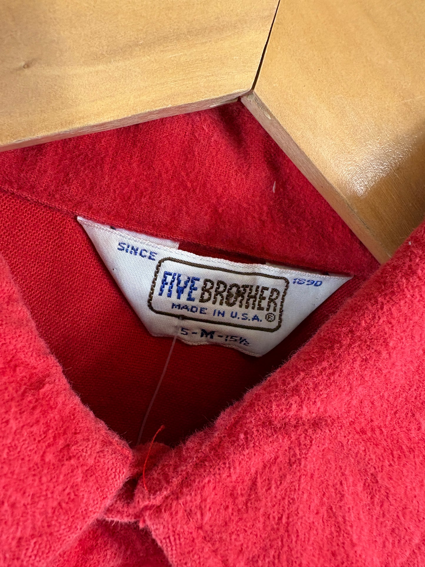 Five-Brother Red Button-Up Shirt | Vintage 80s Deer Embroidery Flannel Work Shirt | Classic Outdoor Menswear