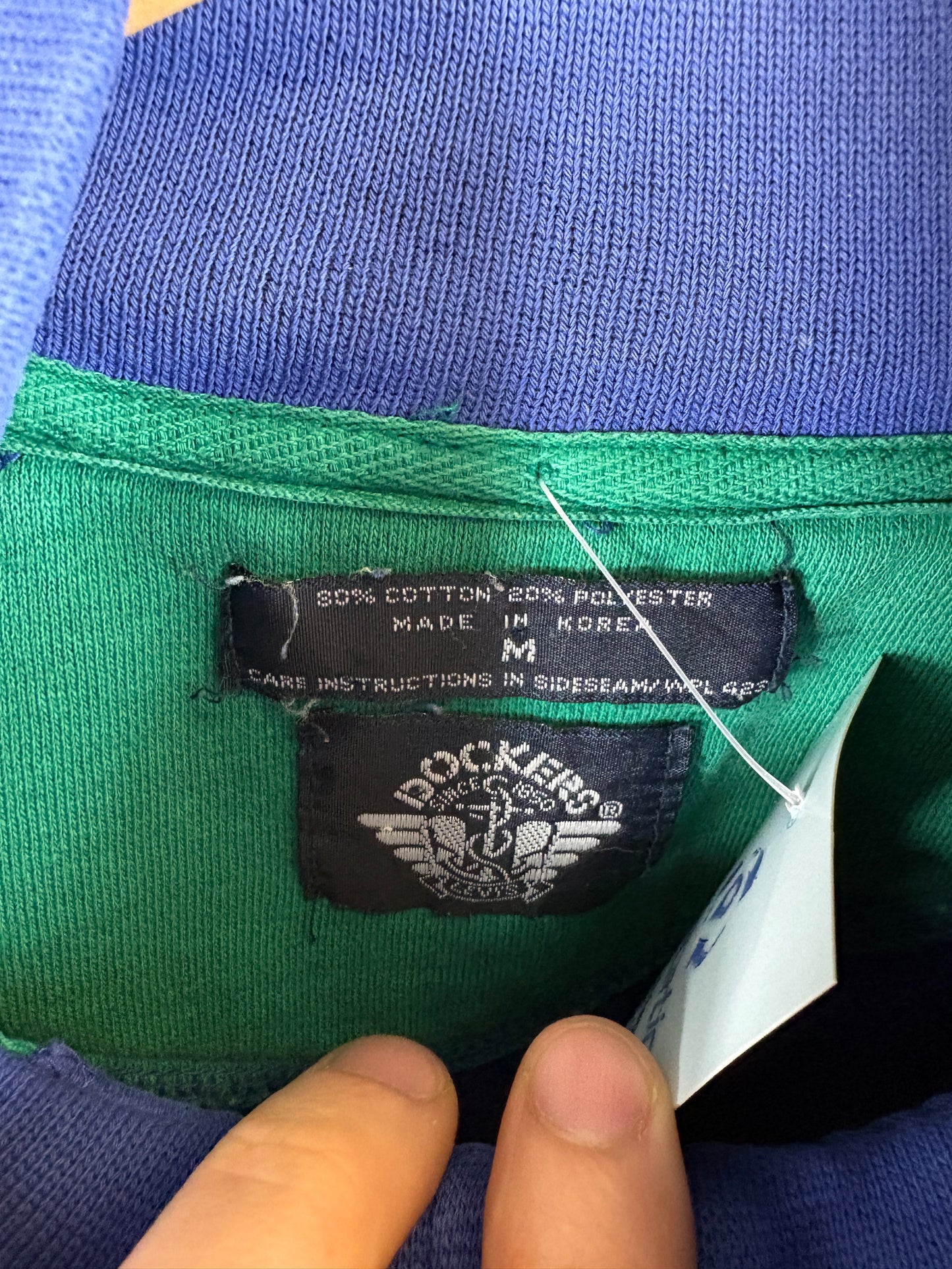 Dockers Quarter-Zip Sweatshirt | Vintage 90s Blue Embroidered Pullover | Classic Casual Layering