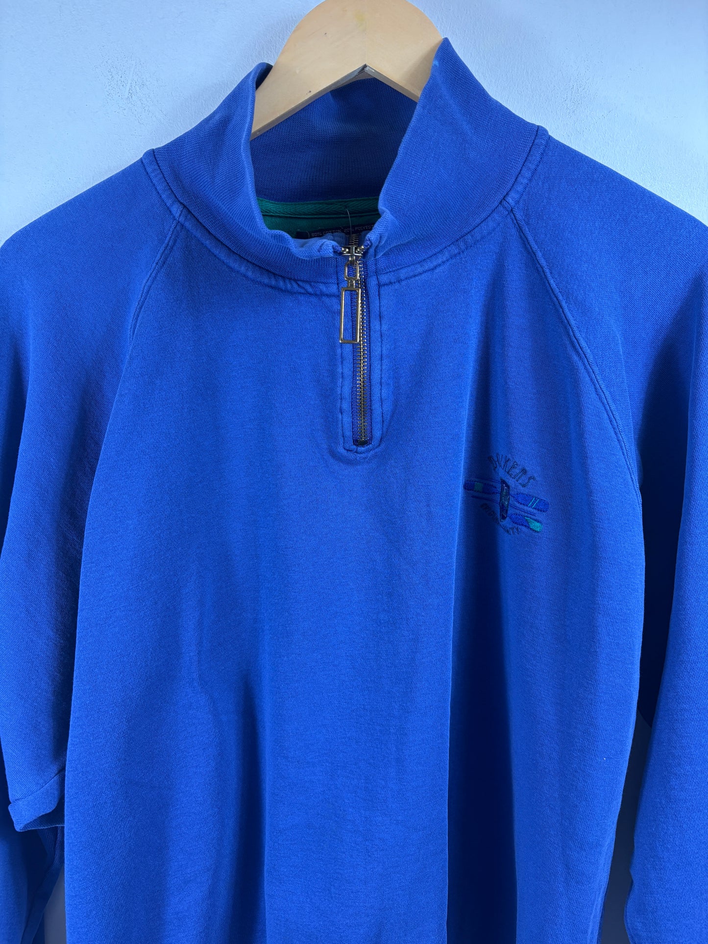 Dockers Quarter-Zip Sweatshirt | Vintage 90s Blue Embroidered Pullover | Classic Casual Layering