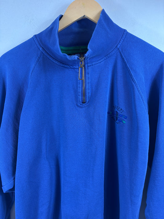 Dockers Quarter-Zip Sweatshirt | Vintage 90s Blue Embroidered Pullover | Classic Casual Layering