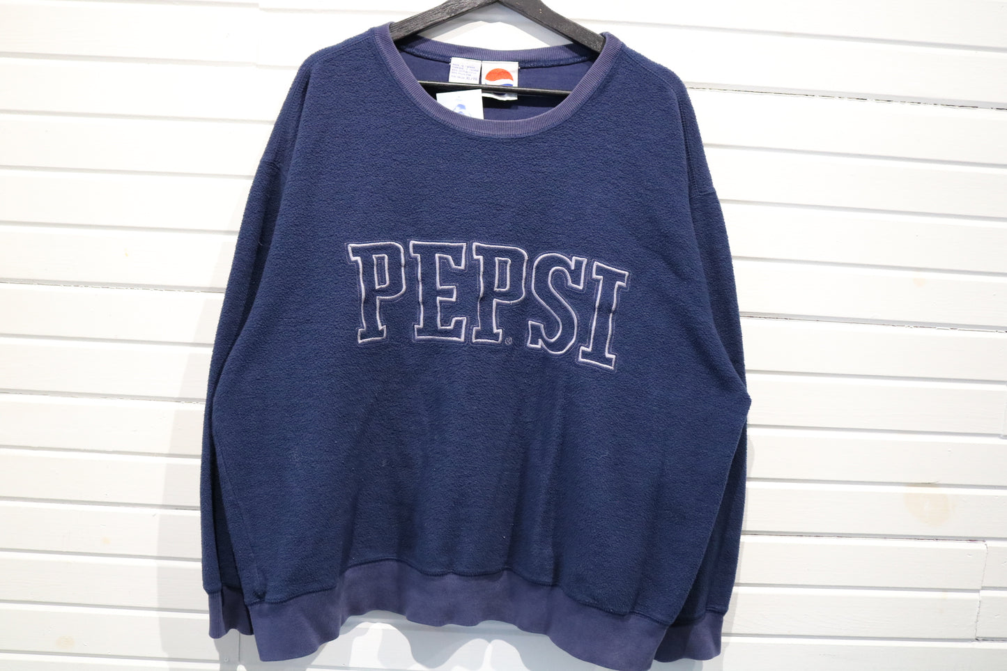 Pepsi Sweater | Vintage 1990s Navy Fleece Crewneck Sweatshirt | Retro Cola Logo Pullover