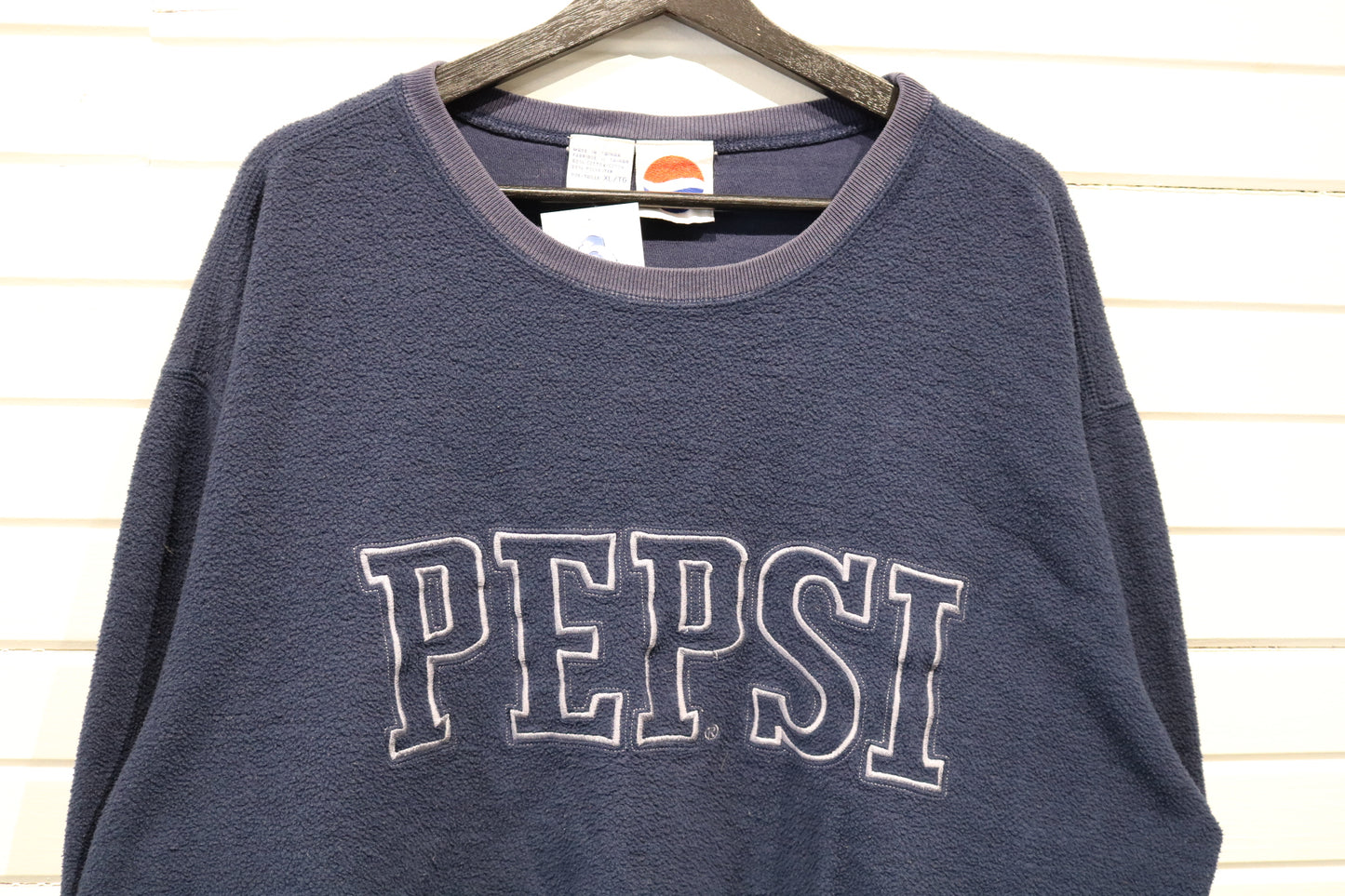 Pepsi Sweater | Vintage 1990s Navy Fleece Crewneck Sweatshirt | Retro Cola Logo Pullover