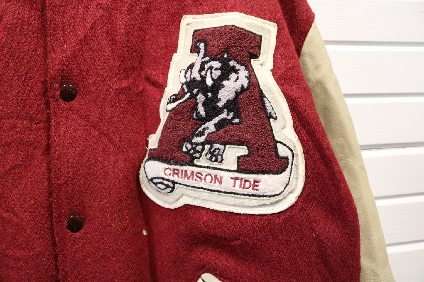 Alabama-Crimson-Tide Varsity Jacket | Vintage 80s Collegiate Wool Leather Letterman Coat | NCAA Fan Outerwear