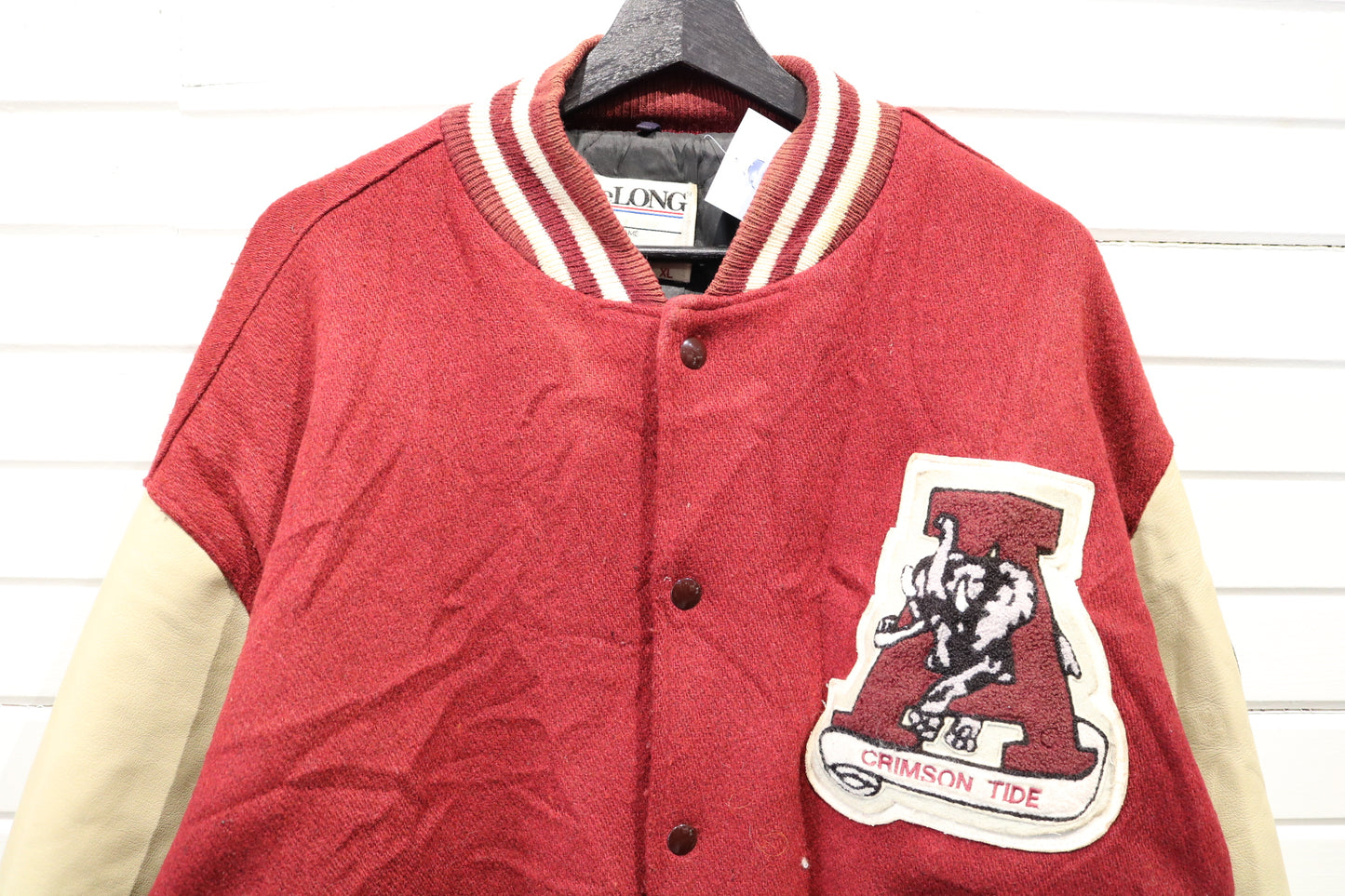 Alabama-Crimson-Tide Varsity Jacket | Vintage 80s Collegiate Wool Leather Letterman Coat | NCAA Fan Outerwear