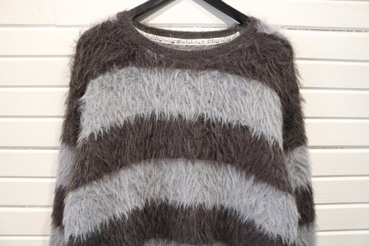 Number (N)ine Sweater | Vintage Fuzzy Striped Knit Pullover | Unique Textured Menswear