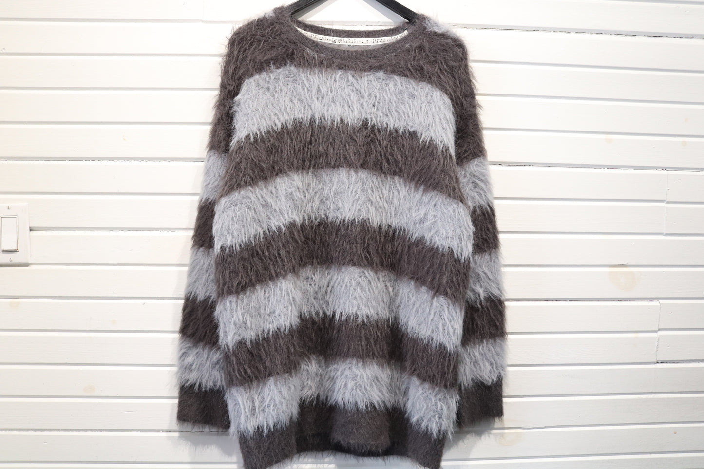 Number (N)ine Sweater | Vintage Fuzzy Striped Knit Pullover | Unique Textured Menswear