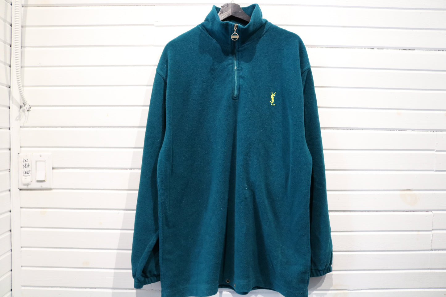 Yves-Saint-Laurent Fleece Pullover | Vintage 90s Teal Half-Zip Sweatshirt | Classic Logo Outdoor Layer