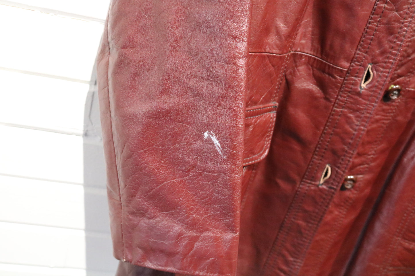 Mountaineer-Leathers Inc Burgundy Leather Jacket | Vintage 1970s Long Button-Up Coat | Classic Outerwear