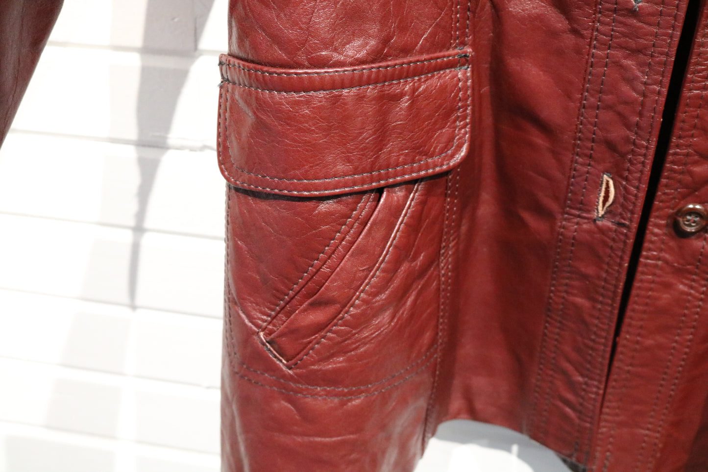 Mountaineer-Leathers Inc Burgundy Leather Jacket | Vintage 1970s Long Button-Up Coat | Classic Outerwear