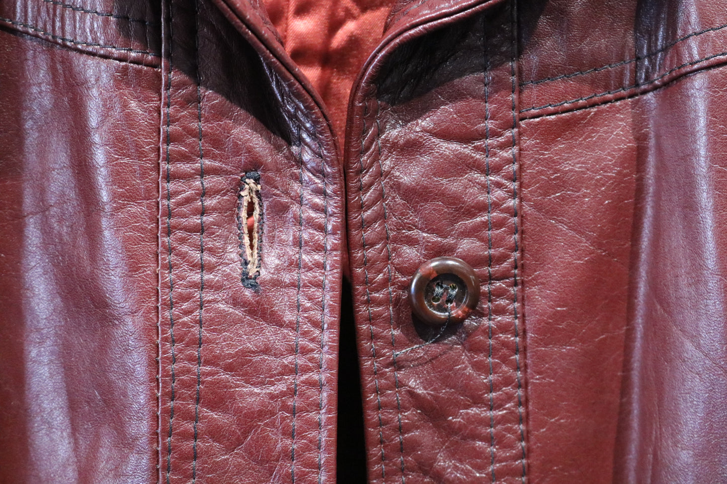 Mountaineer-Leathers Inc Burgundy Leather Jacket | Vintage 1970s Long Button-Up Coat | Classic Outerwear