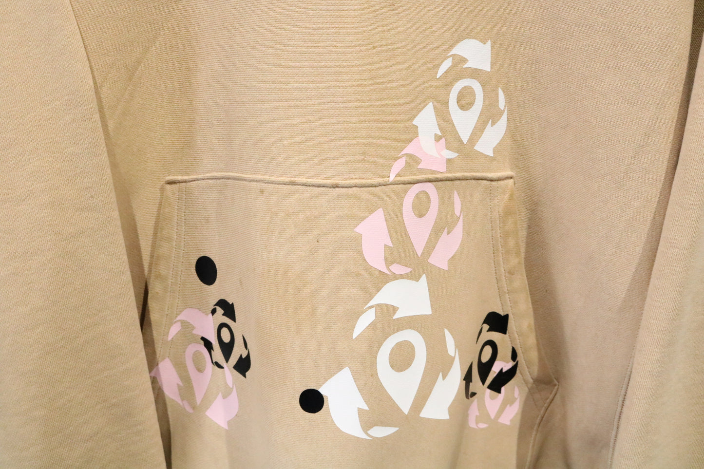 Champion Reverse-Weave Hoodie | Vintage Graphic Tan Sweatshirt | Relocation Staff Print Size Large