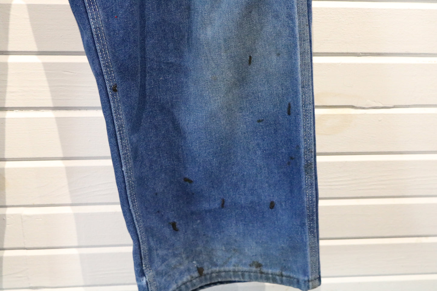 Roebucks Denim Work Pants | Vintage 1990s Paint-Splatter Graphic Utility Jeans | Distressed Carpenter Style