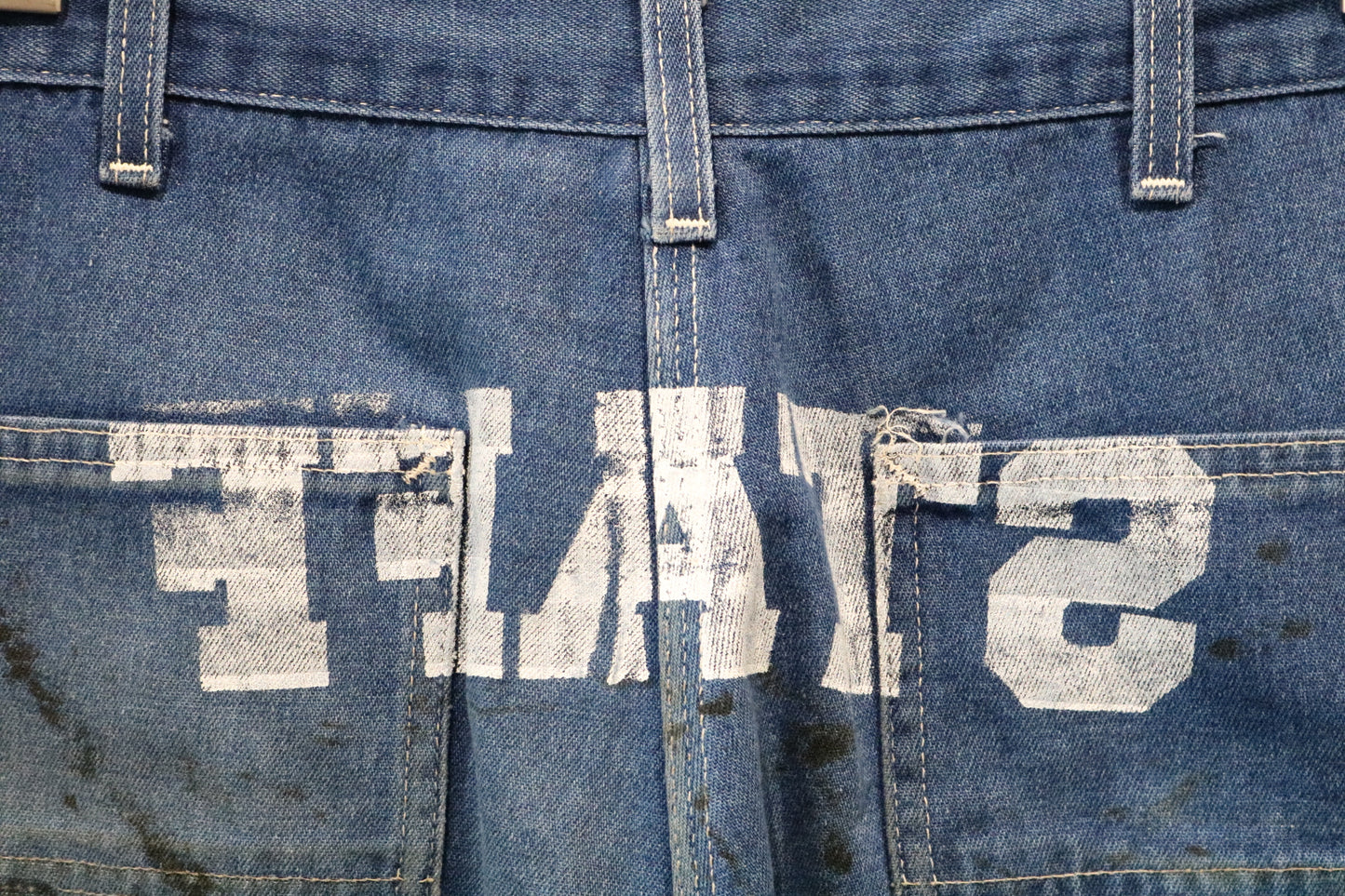 Roebucks Denim Work Pants | Vintage 1990s Paint-Splatter Graphic Utility Jeans | Distressed Carpenter Style