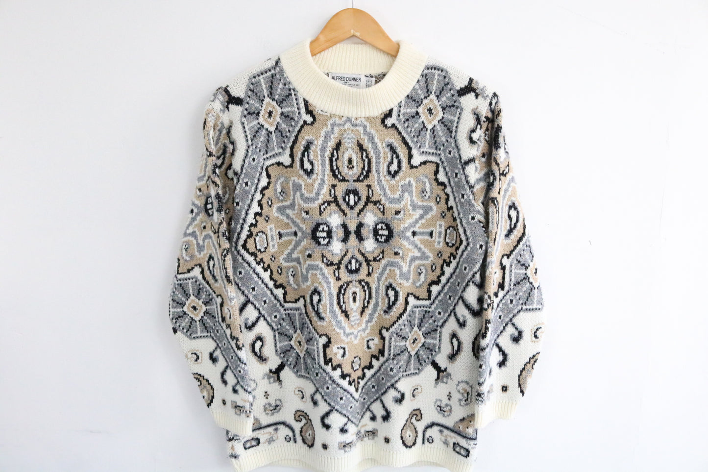Alfred-Dunner Knit Sweater | Vintage 1980s Ornate Pattern Pullover Crewneck | Classic Knitwear