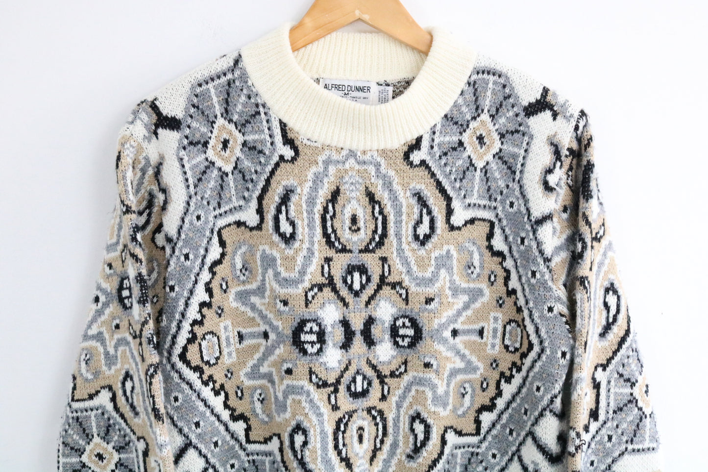 Alfred-Dunner Knit Sweater | Vintage 1980s Ornate Pattern Pullover Crewneck | Classic Knitwear