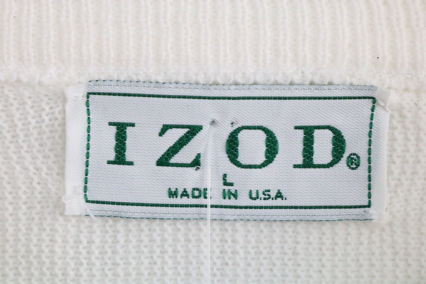 Izod V-Neck Sweater | Vintage 1980s Cream Pullover Crest Embroidery | Classic Preppy Knit Top