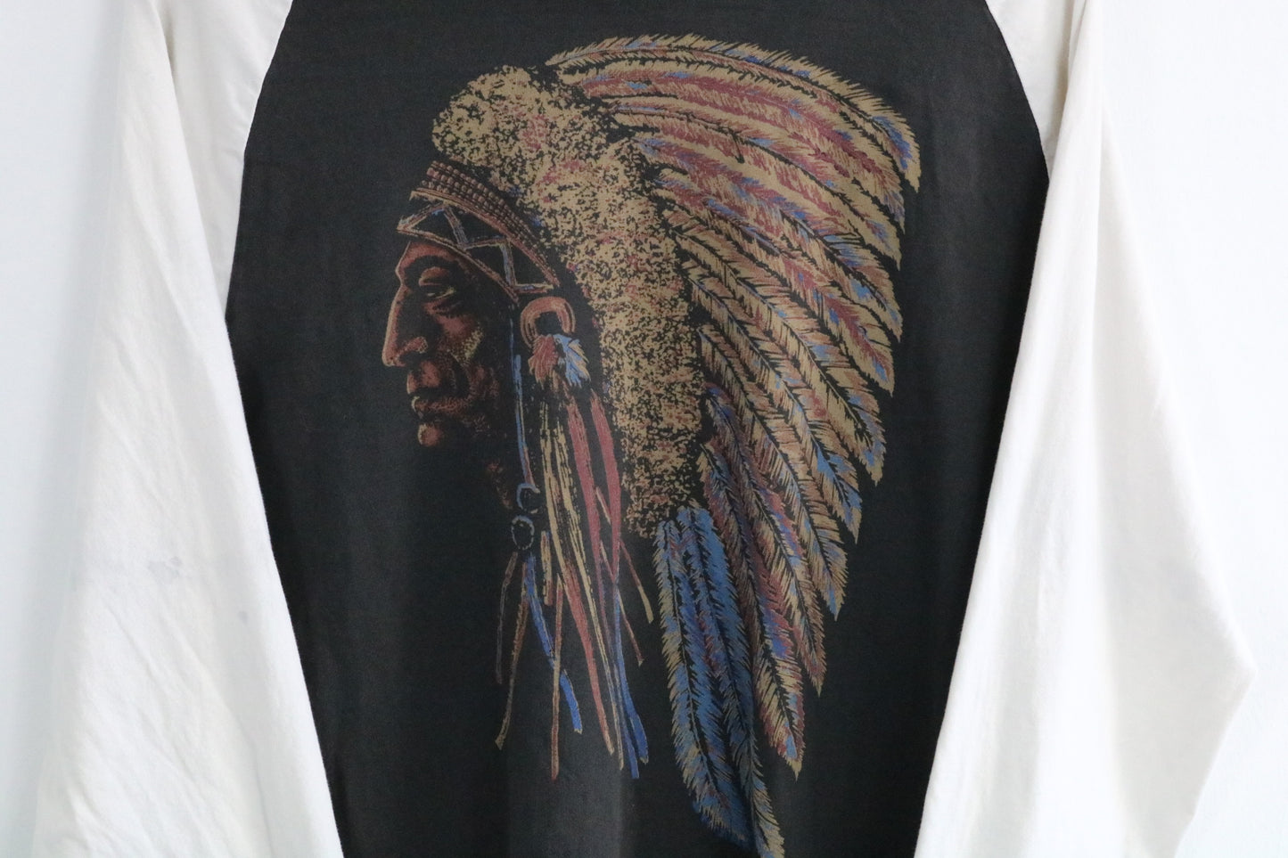 Ralph-Lauren Long Sleeve T-Shirt | Vintage 1990s Native Chief Graphic Raglan Tee | Unique Art Top