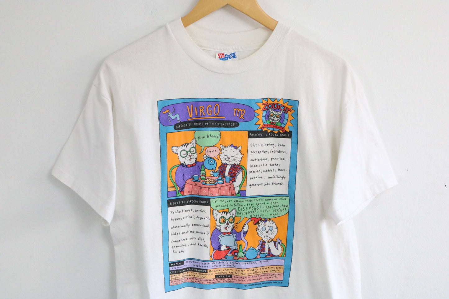 Virgo Zodiac Cat T-Shirt | Vintage 90s Astrology Graphic Tee | Cartoon Illustration Unisex Shirt