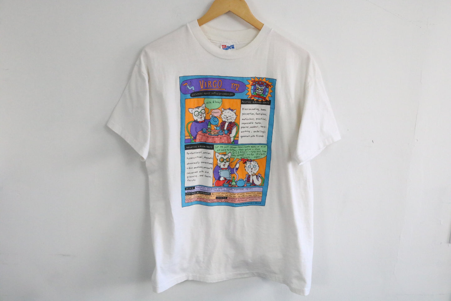 Virgo Zodiac Cat T-Shirt | Vintage 90s Astrology Graphic Tee | Cartoon Illustration Unisex Shirt