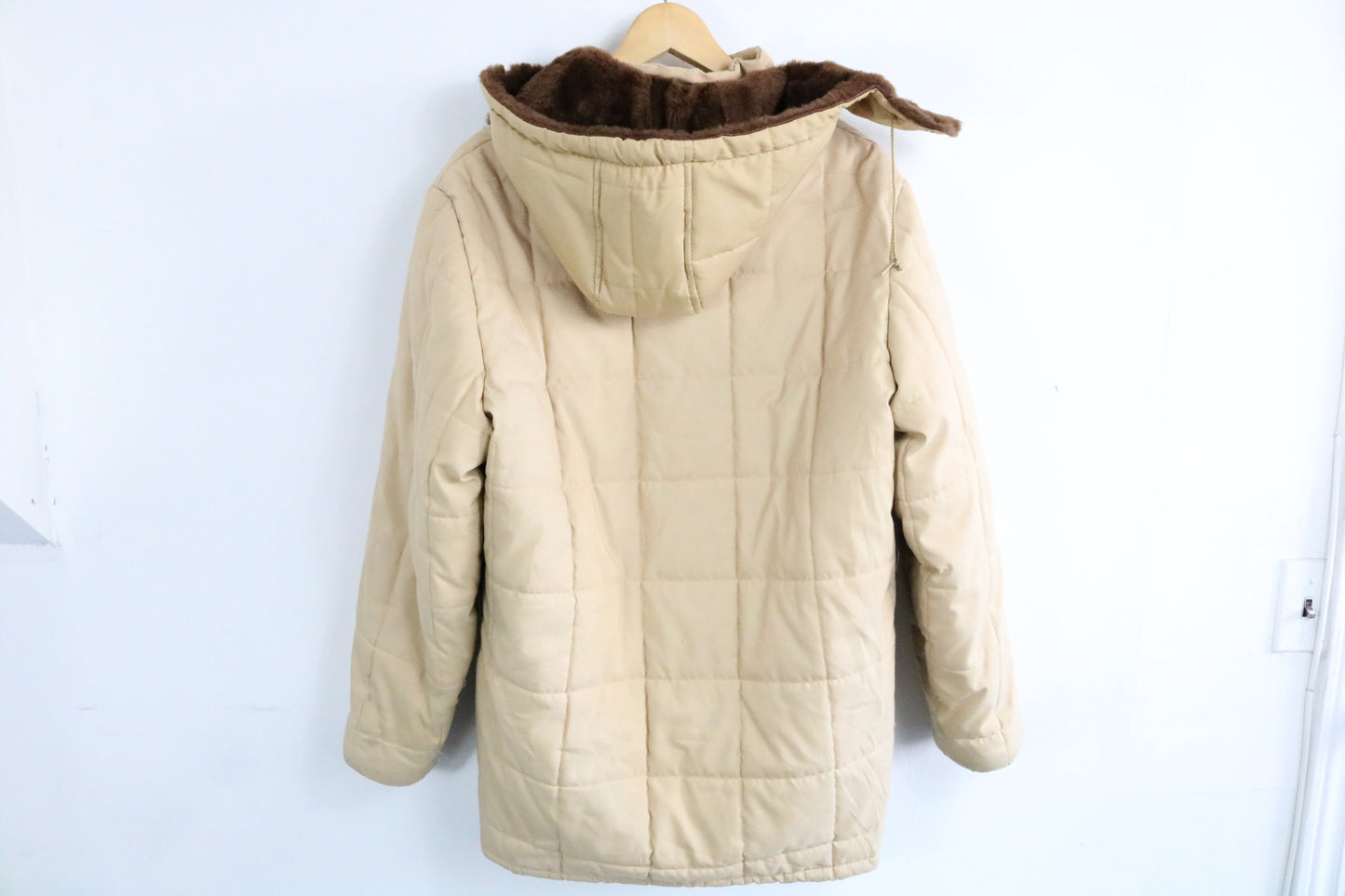 Faux Fur Hooded Parka | Vintage Quilted Insulated Winter Coat | Beige Brown Outerwear