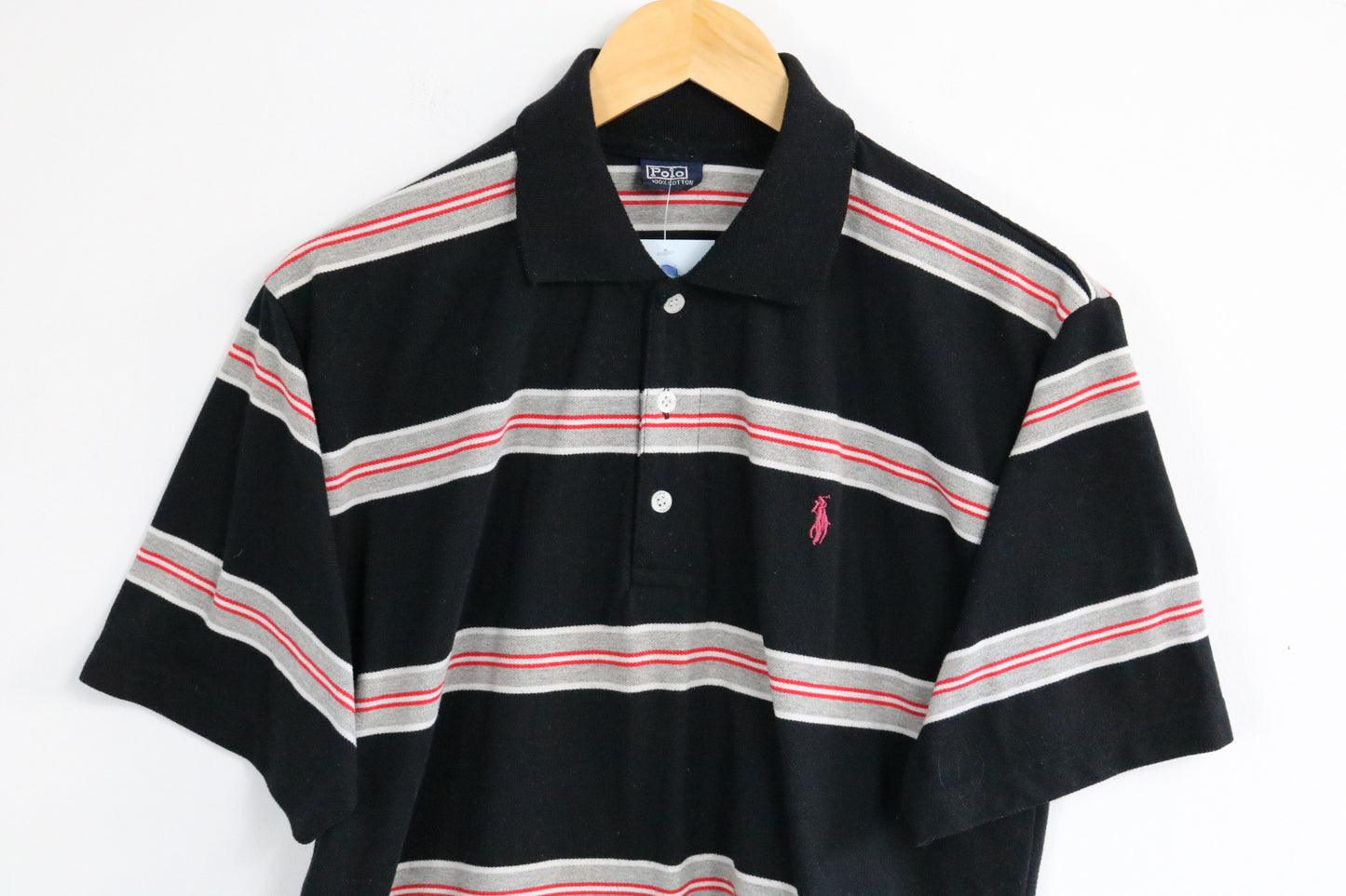 Polo Striped Polo Shirt | Vintage 90s Classic Collegiate Stripe Polo Top | Retro Short Sleeve Casualwear