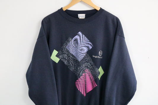 Sergio-Tacchini Sweater | Vintage 90s Geometric Graphic Crewneck Sweatshirt | Classic Sportswear