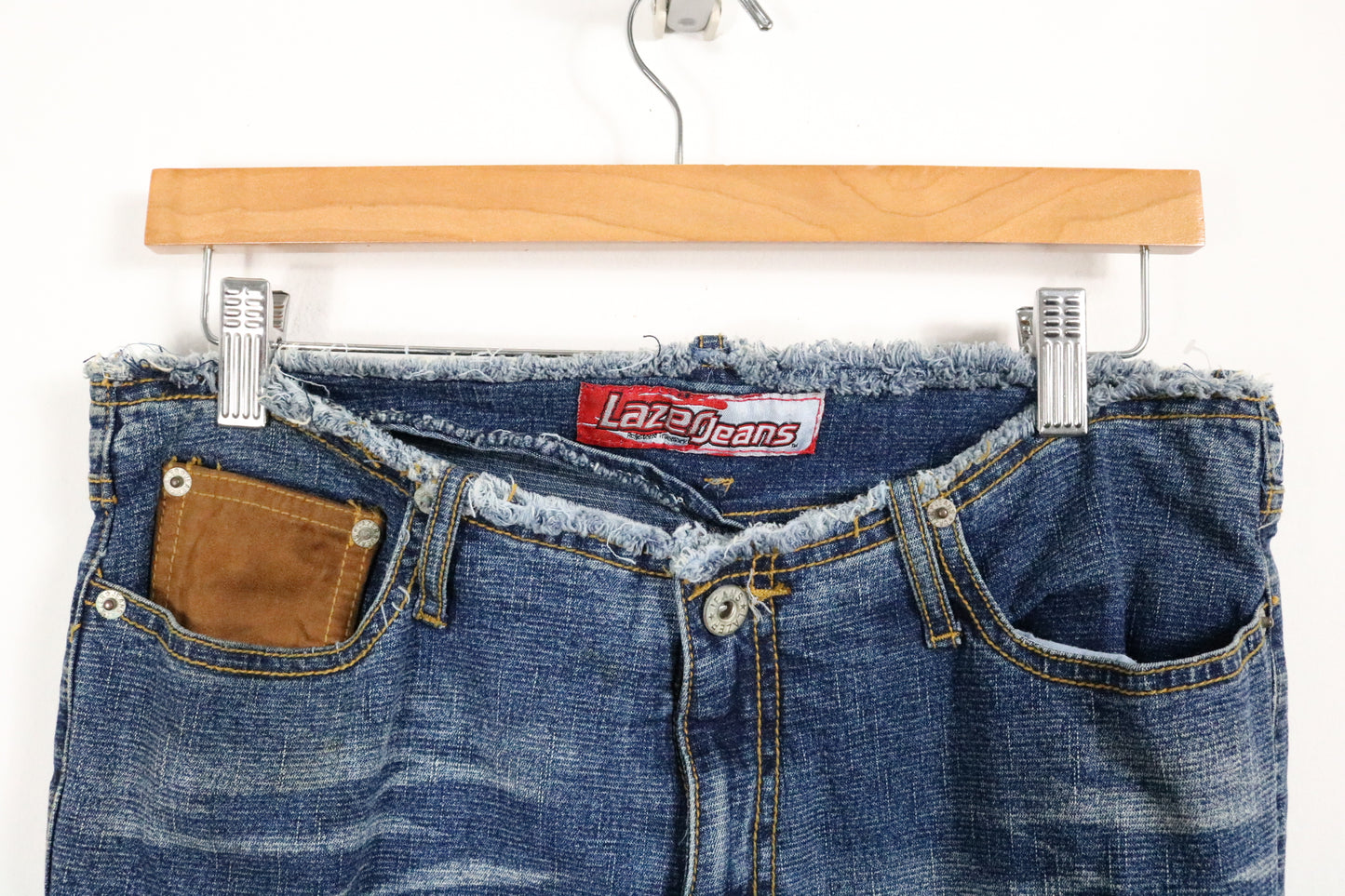 Lazerjeans Denim Pants | Vintage Western Lace-Up Jeans with Brown Suede Panels | Distressed Blue Cowboy Style