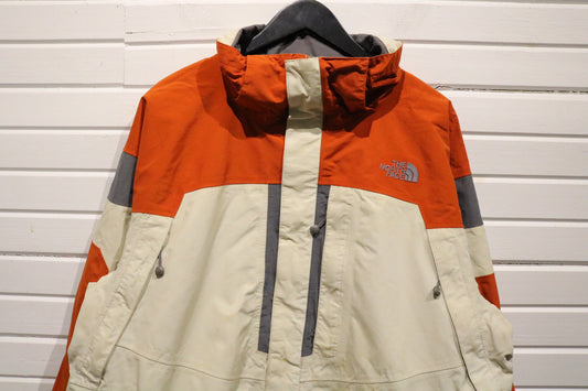 North-Face Jacket | Vintage 2000s Two-Tone Technical Outerwear | Orange Beige Outdoor Shell Coat