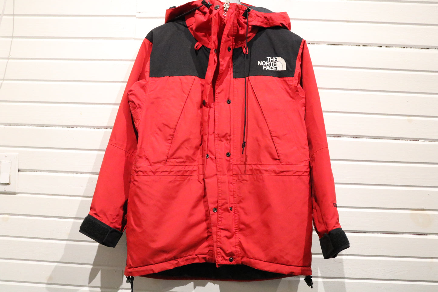 North-Face Hooded Jacket | Vintage 2000s Red-Black Waterproof Outdoor Shell Coat | Technical Hiking Outerwear