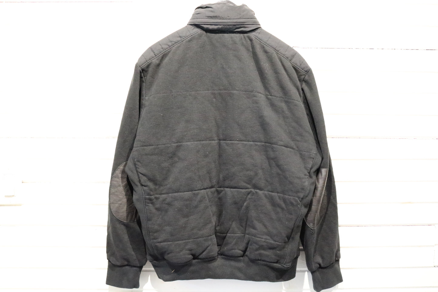 Polo-by-Ralph-Lauren Black Bomber Jacket | Vintage Quilted Elbow Patch Zip-Up Coat | Classic Street Style Outerwear