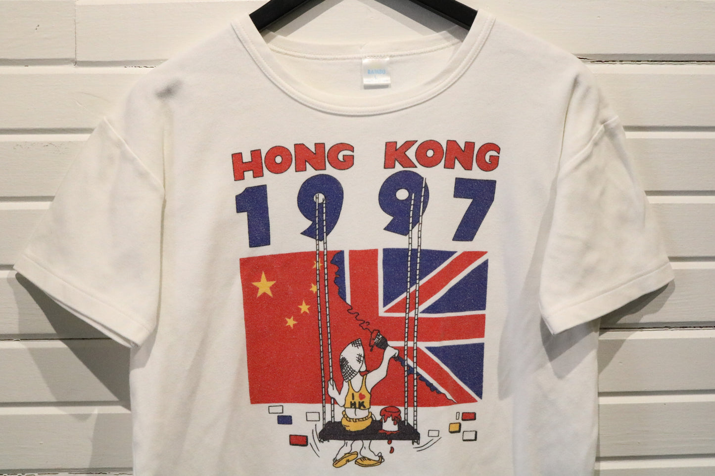 Hong-Kong 1997 T-Shirt | Vintage Handover Cartoon Graphic Tee | Large Cotton Short Sleeve