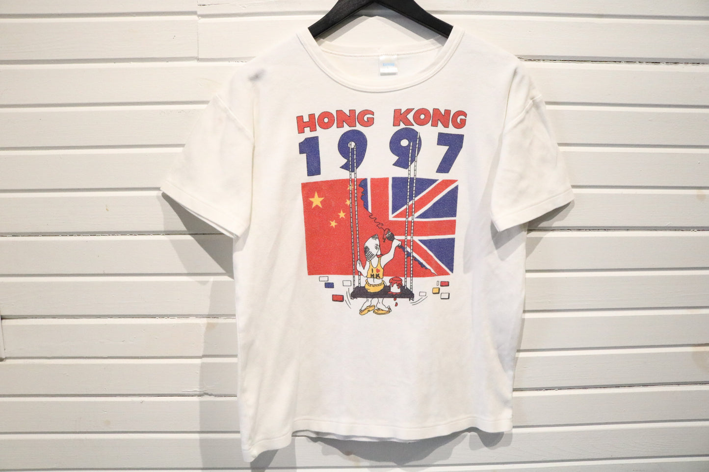 Hong-Kong 1997 T-Shirt | Vintage Handover Cartoon Graphic Tee | Large Cotton Short Sleeve