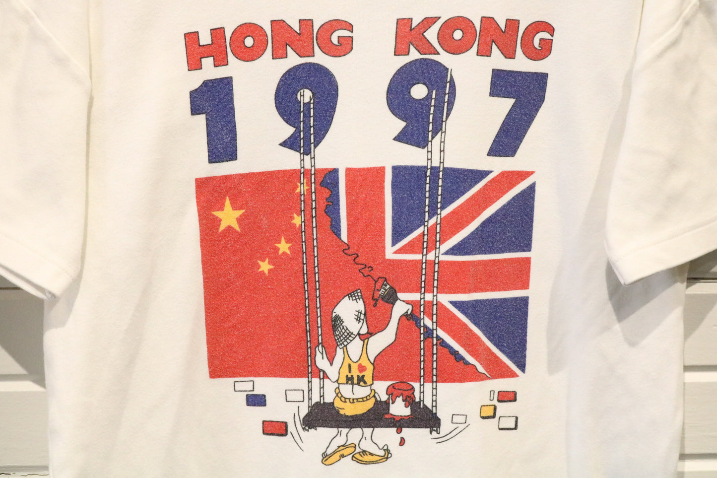 Hong-Kong 1997 T-Shirt | Vintage Handover Cartoon Graphic Tee | Large Cotton Short Sleeve