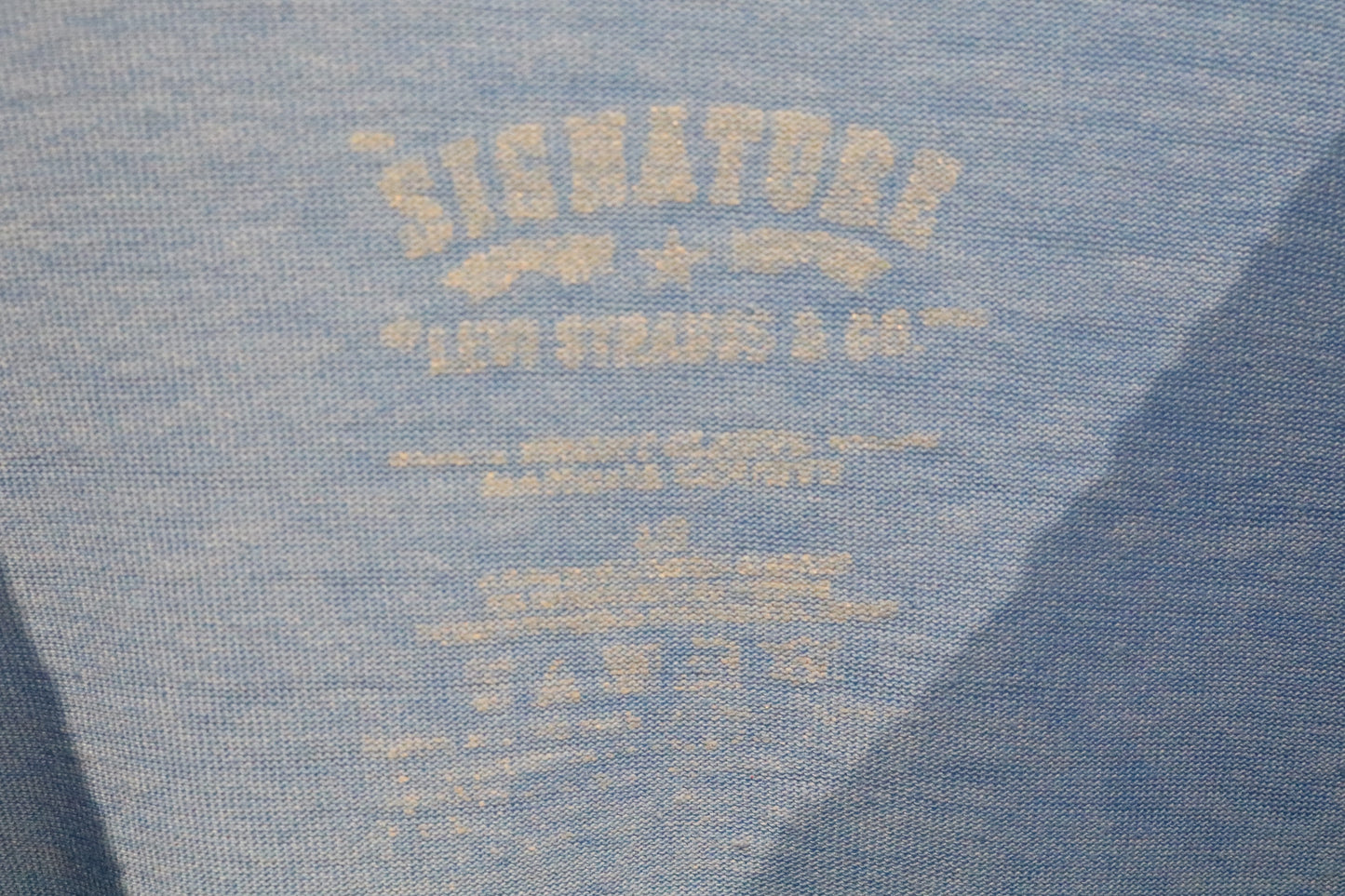 Levi-Strauss Signature T-Shirt | Vintage 2000s Faded Blue Ringer Tee | Casual Graphic Shirt