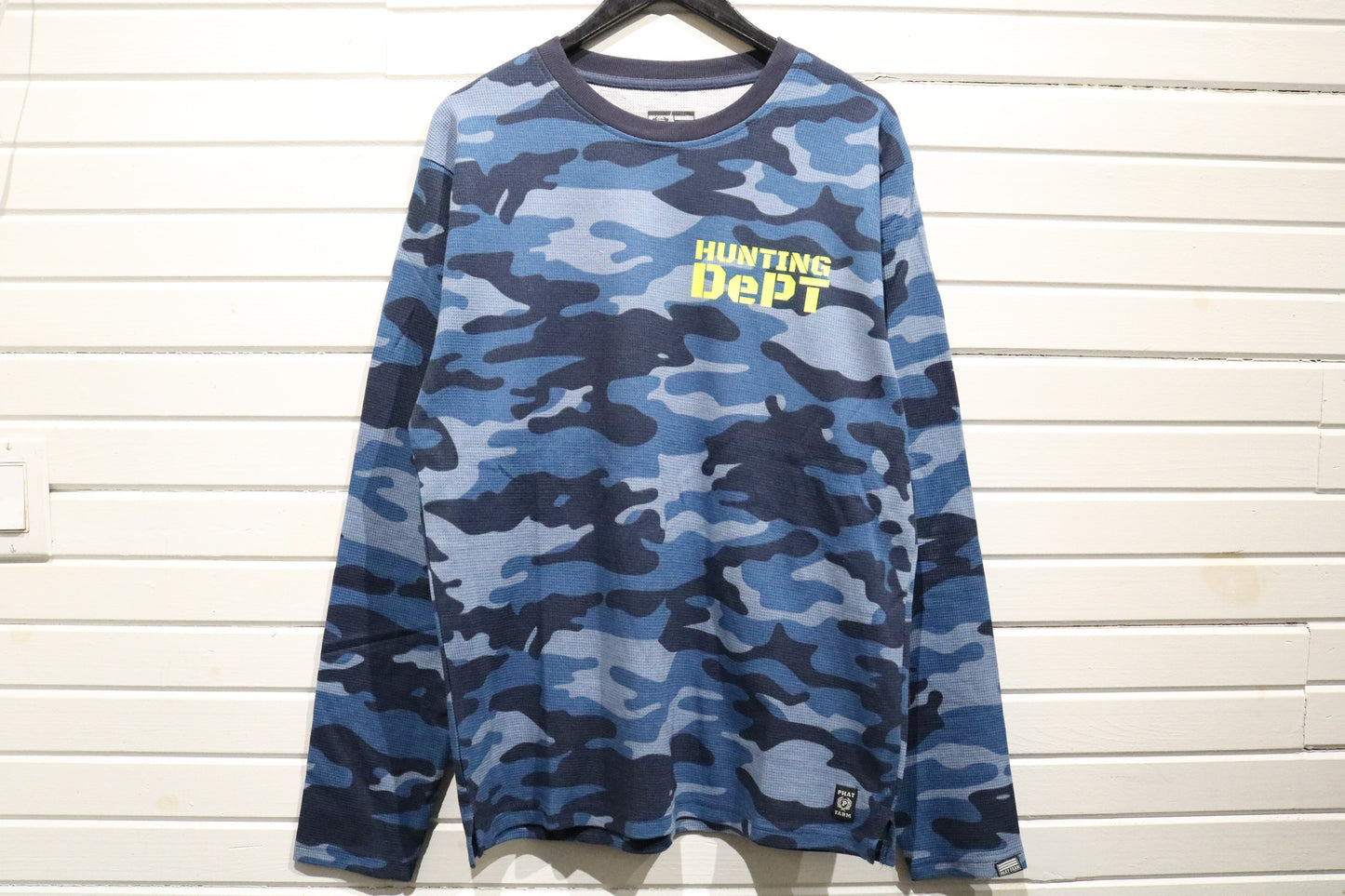 Phat-Farm Hunting Dept Camo Shirt | Vintage Blue Camouflage Long-Sleeve Tee | Urban Streetwear Top