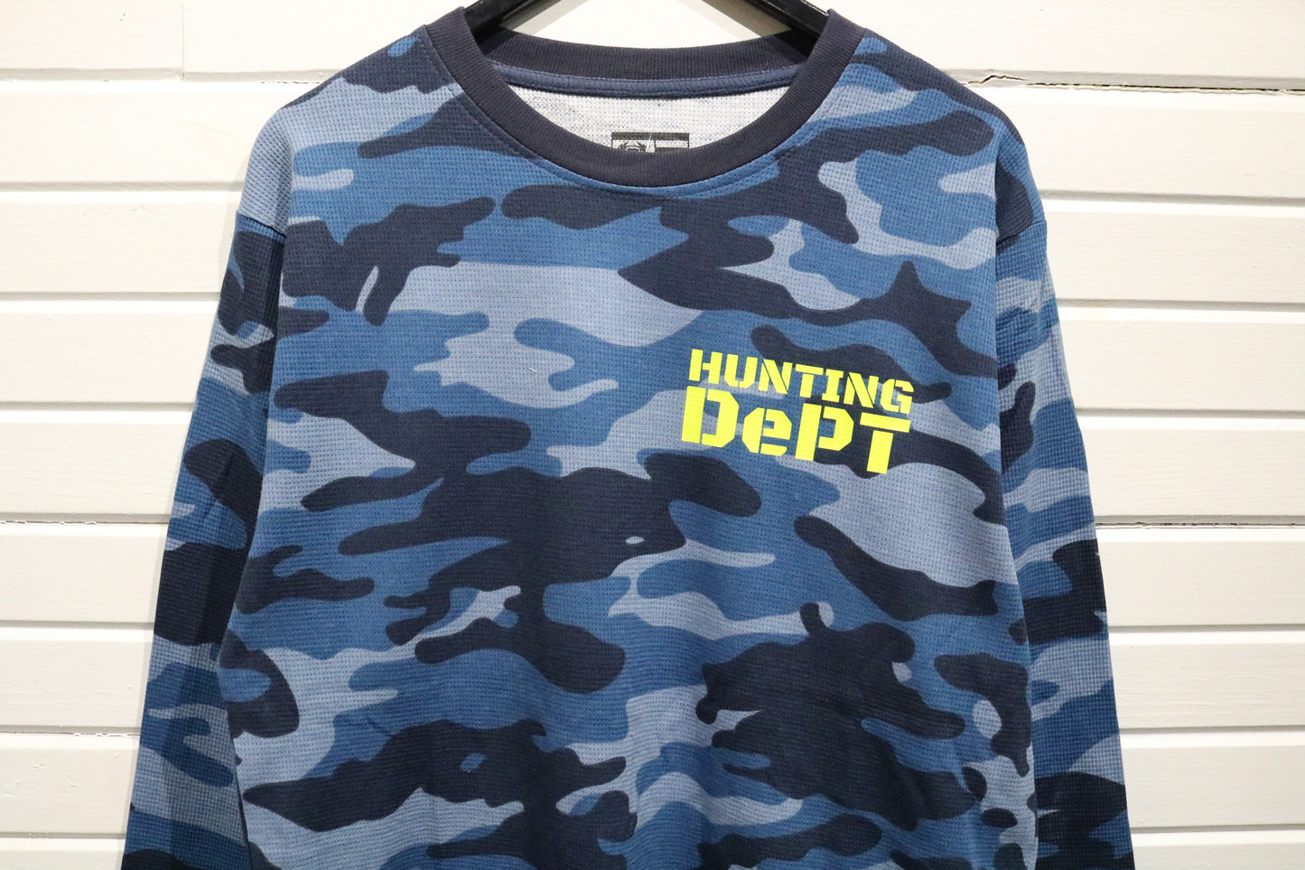 Phat-Farm Hunting Dept Camo Shirt | Vintage Blue Camouflage Long-Sleeve Tee | Urban Streetwear Top