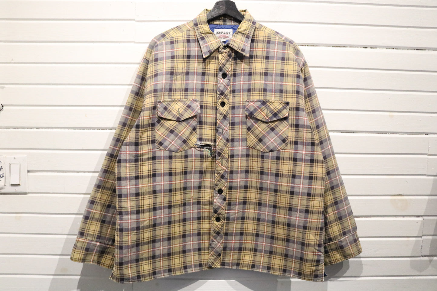 Impact Plaid Button-Up Shirt | Vintage Classic Checked Flannel With Repair Detail | Men's Casual Workwear