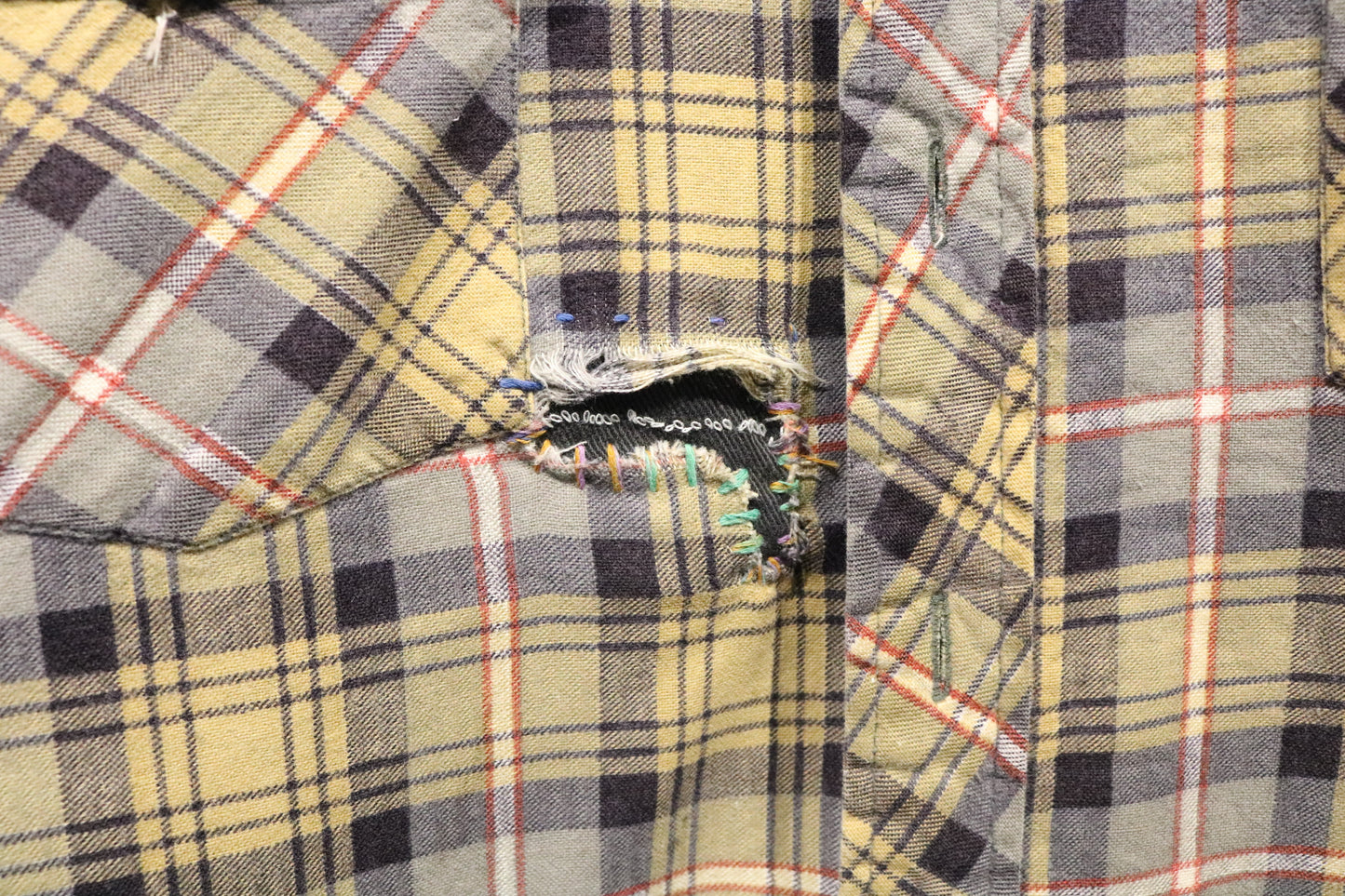 Impact Plaid Button-Up Shirt | Vintage Classic Checked Flannel With Repair Detail | Men's Casual Workwear