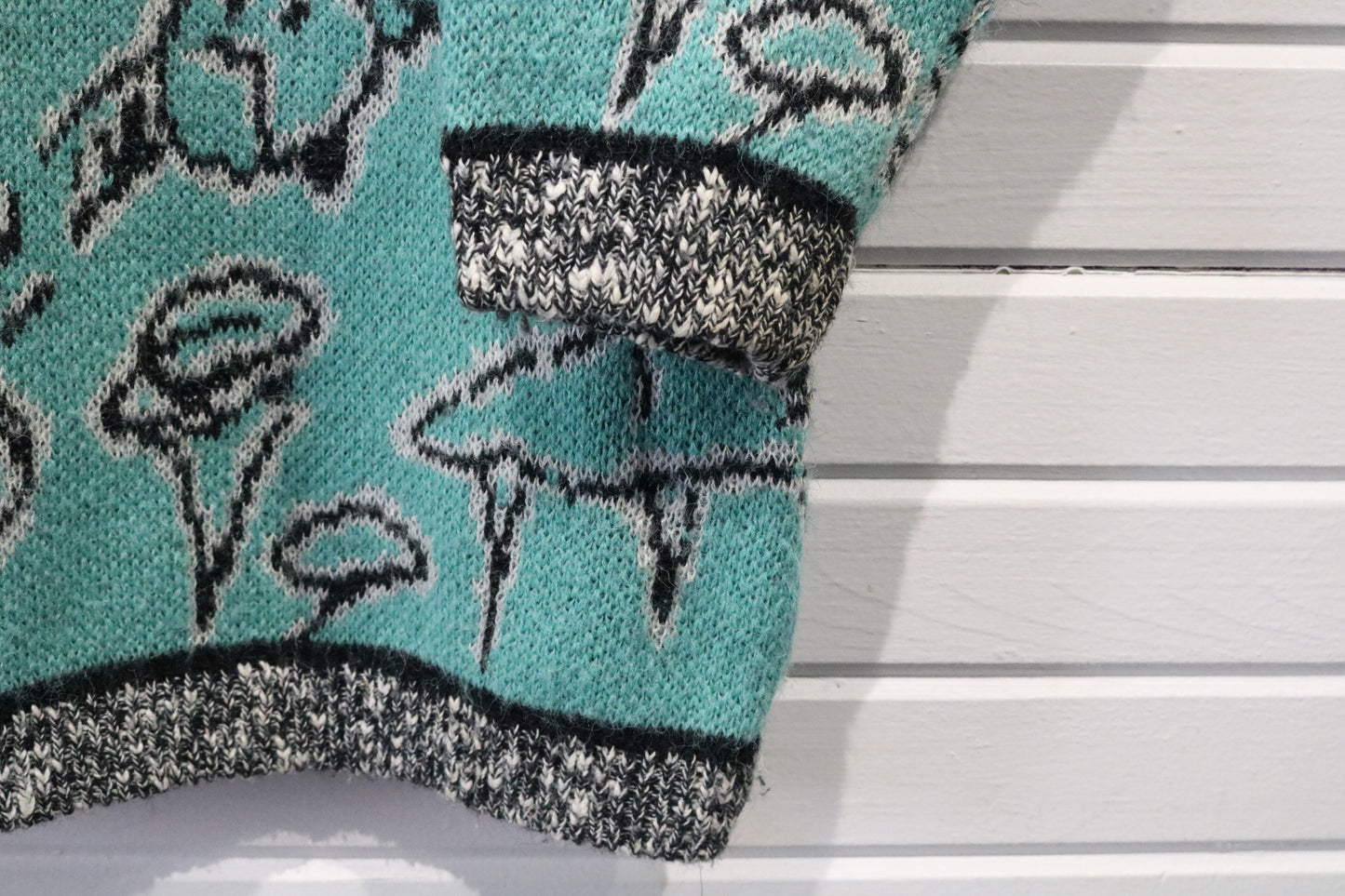 Esprit-Sport Sweater | Vintage 90s Abstract Office Theme Knit Pullover | Artistic Patterned Crewneck