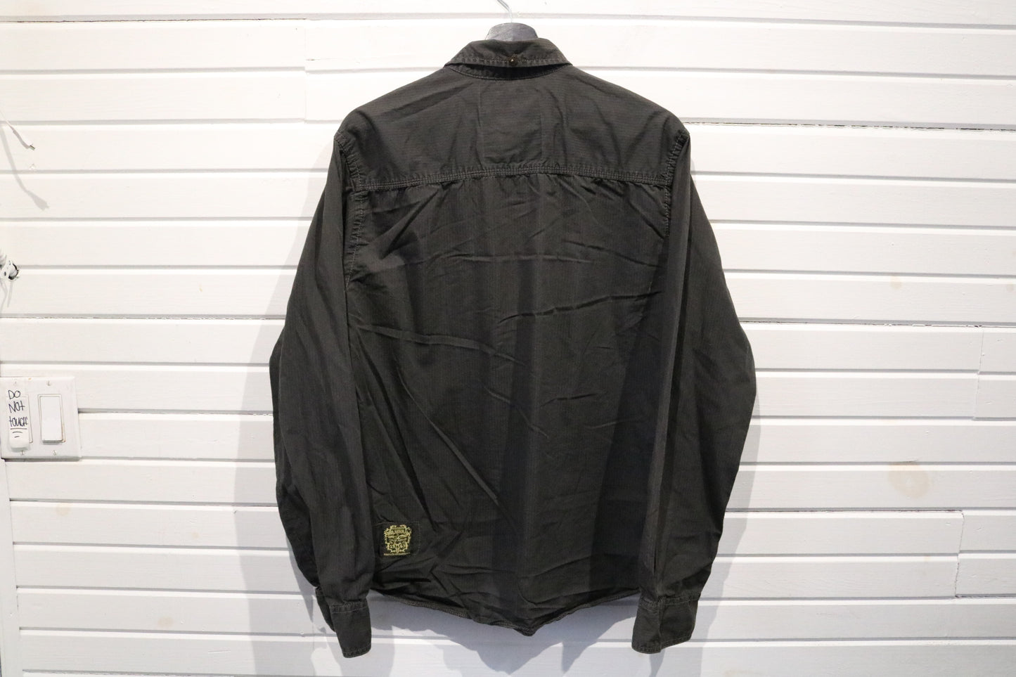 Projekt-RAW Button-Up Shirt | Vintage Graphic Patchwork Long Sleeve Shirt | Distressed Eagle Design