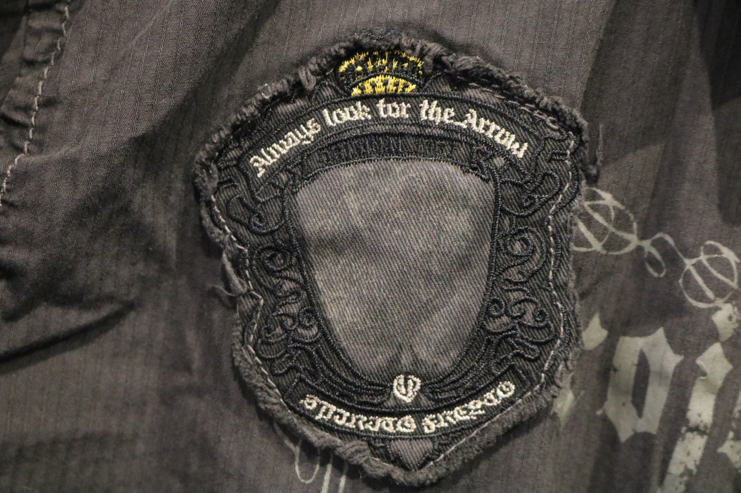 Projekt-RAW Button-Up Shirt | Vintage Graphic Patchwork Long Sleeve Shirt | Distressed Eagle Design