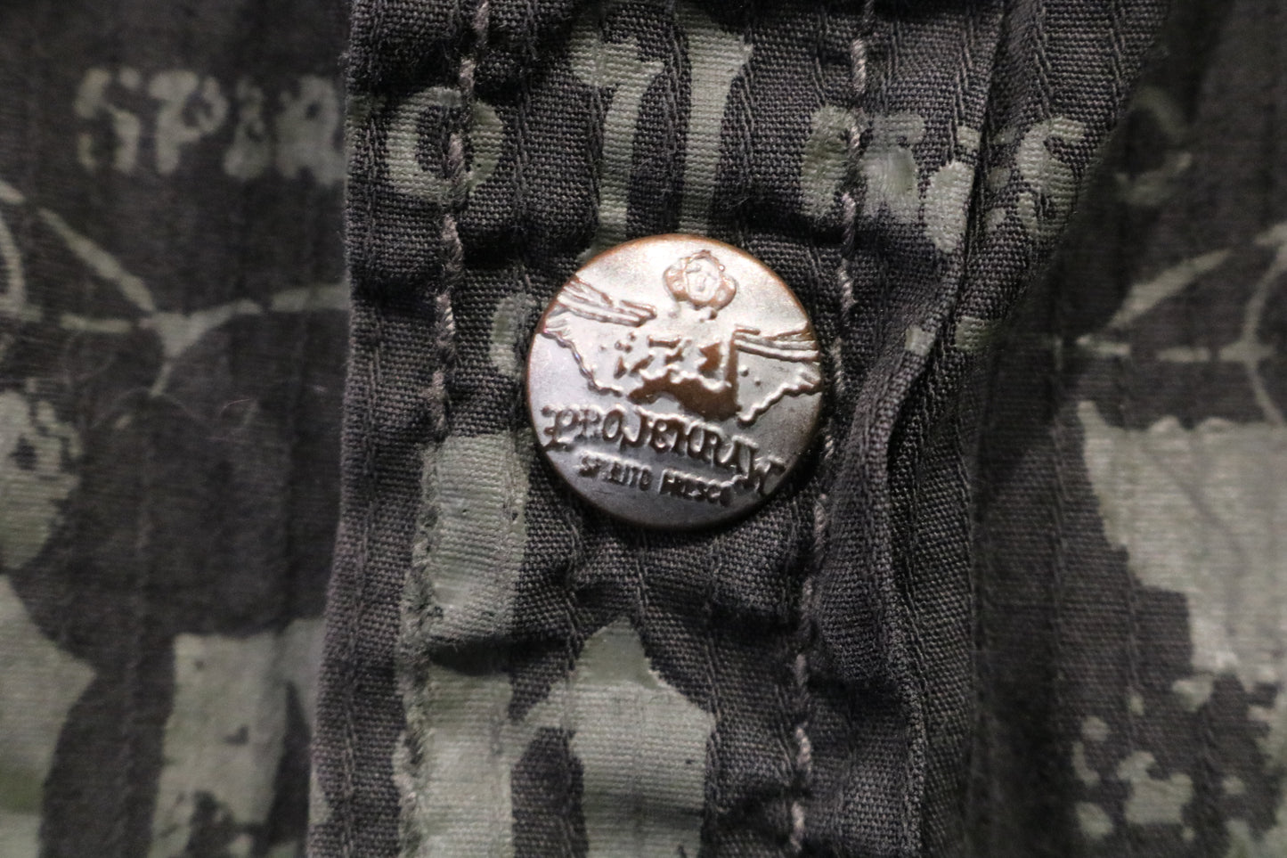 Projekt-RAW Button-Up Shirt | Vintage Graphic Patchwork Long Sleeve Shirt | Distressed Eagle Design