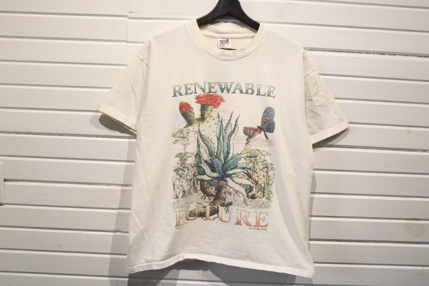 Renewable Future Graphic T-Shirt | Vintage 1990s Nature Botanical Tee | Cactus Butterfly Print Shirt