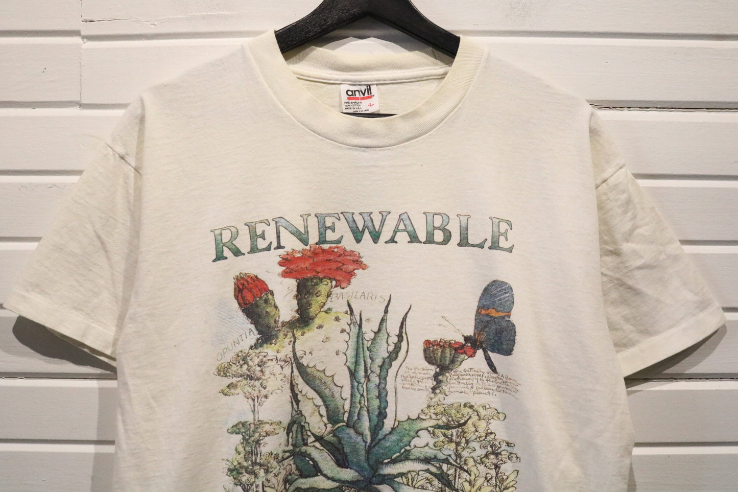 Renewable Future Graphic T-Shirt | Vintage 1990s Nature Botanical Tee | Cactus Butterfly Print Shirt