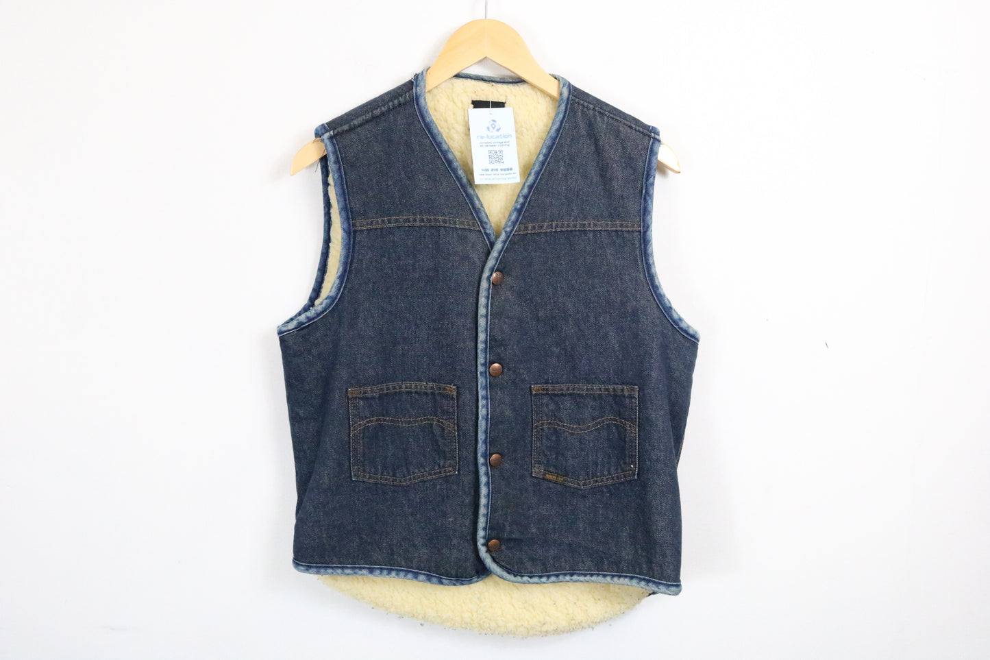 Roebucks Denim Sherpa-Lined Vest | Vintage 70s Insulated Workwear Waistcoat | Classic Blue Jean Layering