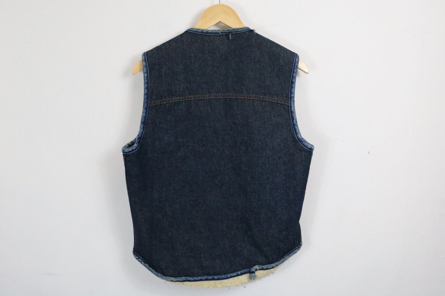 Roebucks Denim Sherpa-Lined Vest | Vintage 70s Insulated Workwear Waistcoat | Classic Blue Jean Layering