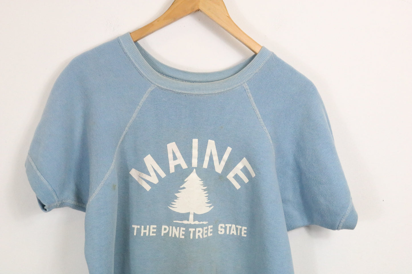 50s-60s Maine Pine-Tree State Sweatshirt | Vintage Short Sleeve Graphic Pullover | Classic Casual Layer