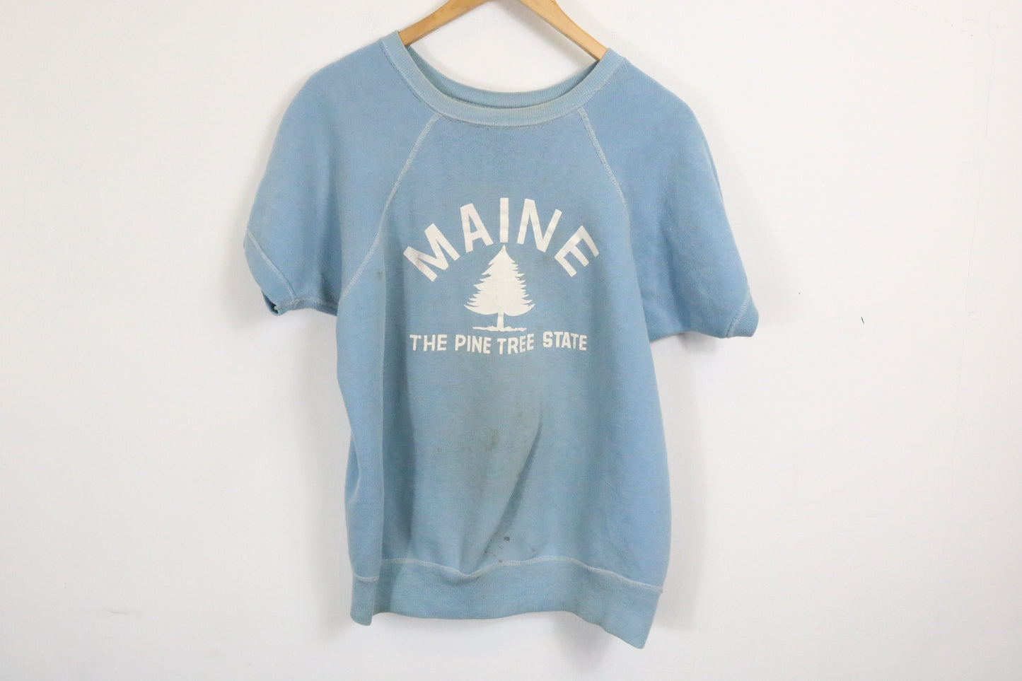 50s-60s Maine Pine-Tree State Sweatshirt | Vintage Short Sleeve Graphic Pullover | Classic Casual Layer