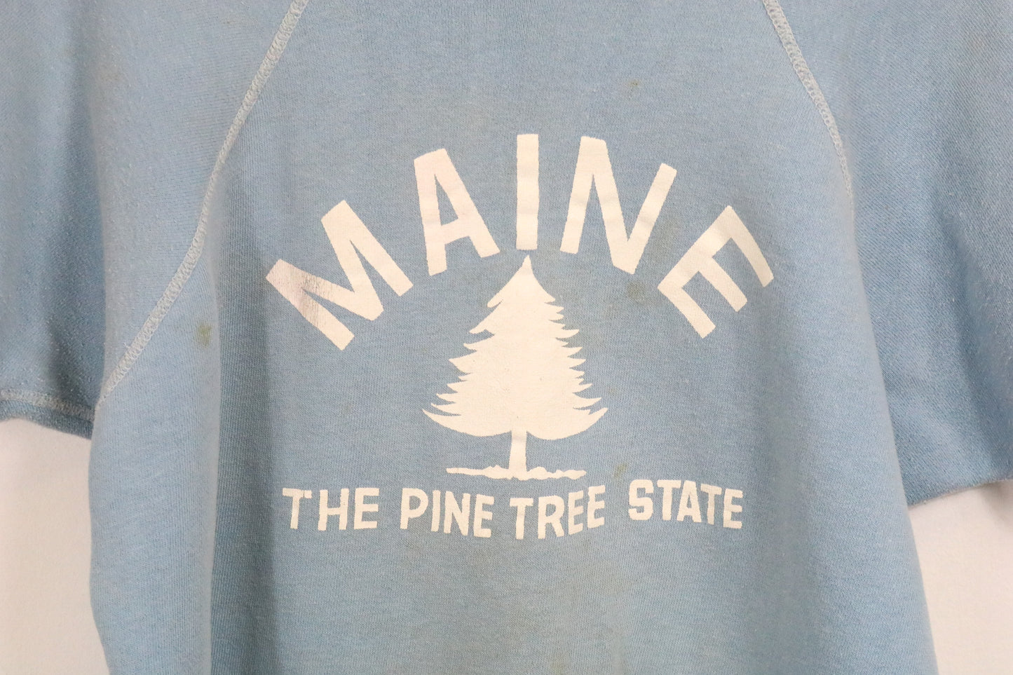 50s-60s Maine Pine-Tree State Sweatshirt | Vintage Short Sleeve Graphic Pullover | Classic Casual Layer