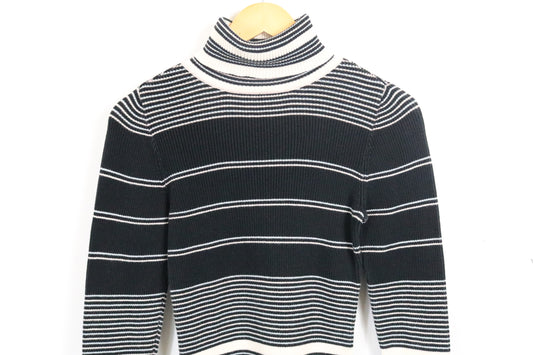 GAP Striped Turtleneck Sweater | Vintage 1990s Black and White Knit Top | Classic Warm Layer